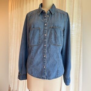 Veronica Beard Jeans Snap-Front Denim Shirt — Classic Blue